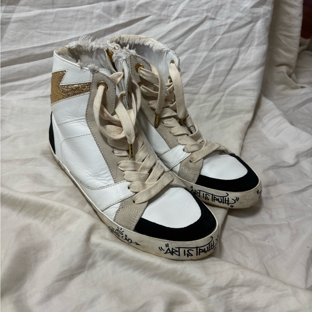 Zadig & Voltaire White Leather Flash High Trainers Size